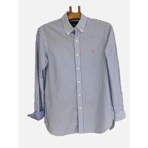 Ralph Lauren Button Down Shirt Mens M Blue White Striped Pink Pony